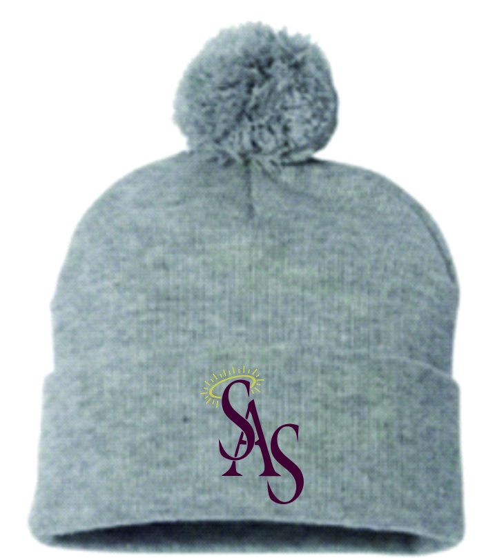 Gray Winter Hat with Pom-Pom w/ SAS Logo
